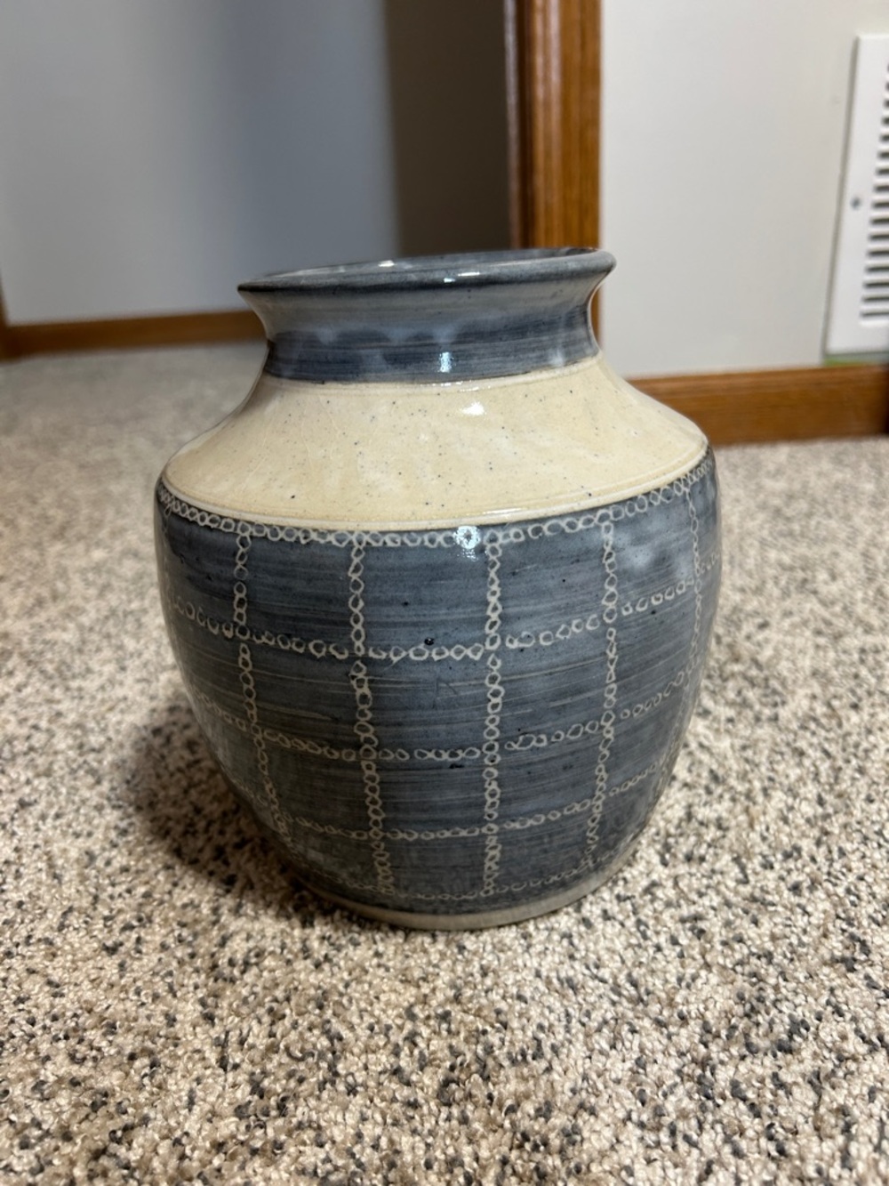 Handcrafted Gray and Cream Ceramic Vase